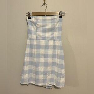 Light Blue and White Gingham Strapless Dress